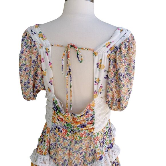 Altar'D State Mini Dress XL Aderny Patchwork Floral Ruffle Short Cottagecore - Picture 7 of 8